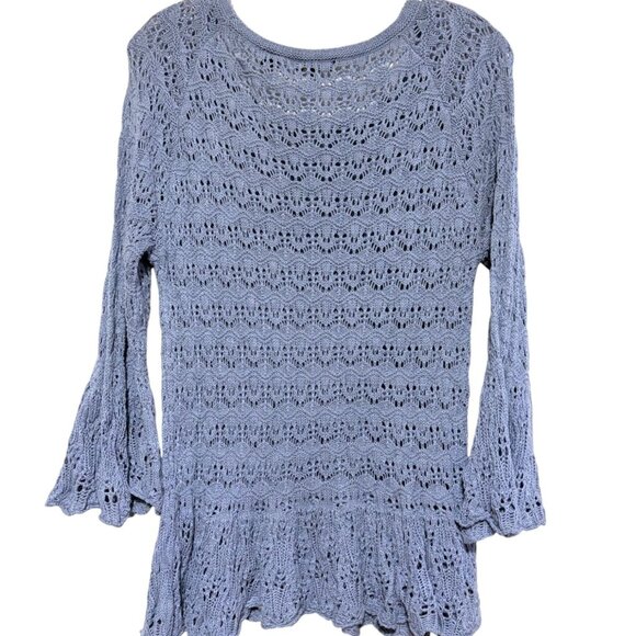 Y2K Jeanne Pierre Sweater S Open Knit Crochet Flare Cuffs Ruffle Hem Fairy - Picture 5 of 7